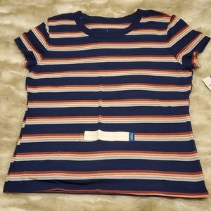 New navy striped boat neck T-shirt